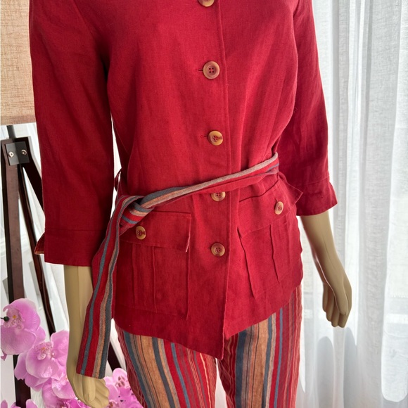 Paraphrase Red Linen Pant And Blazer Jacket Set Size 8 Vibrant Retro Striped - Picture 3 of 15